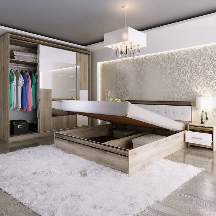 Camera da letto completa testiera trapuntata rovere bianco oro Riga