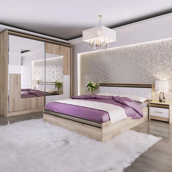Camera da letto completa testiera trapuntata rovere bianco oro Riga