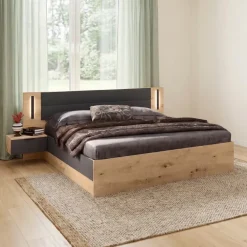 Camera da letto matrimoniale completa moderna rovere rustico e antracite Stephy