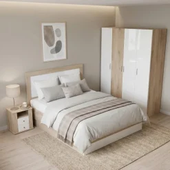 Camera da letto matrimoniale completa rovere bianco lucido Volterra
