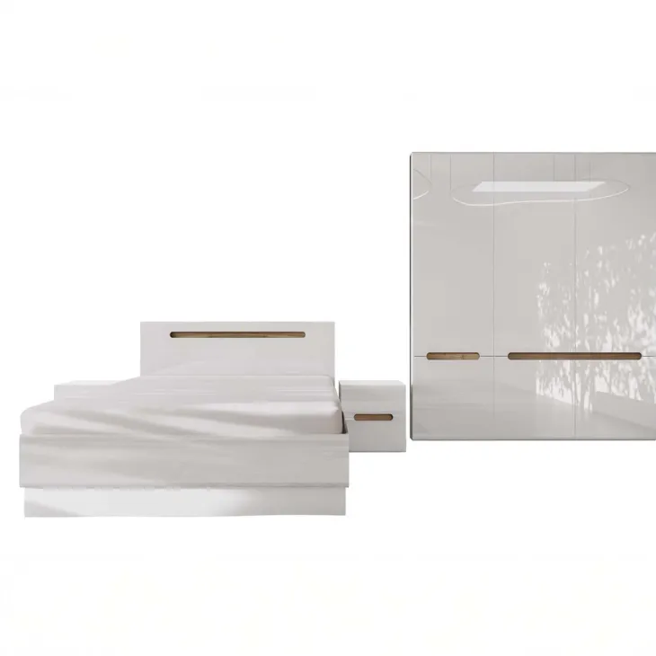 Camera da letto matrimoniale completa bianco lucido noce Biancastagno