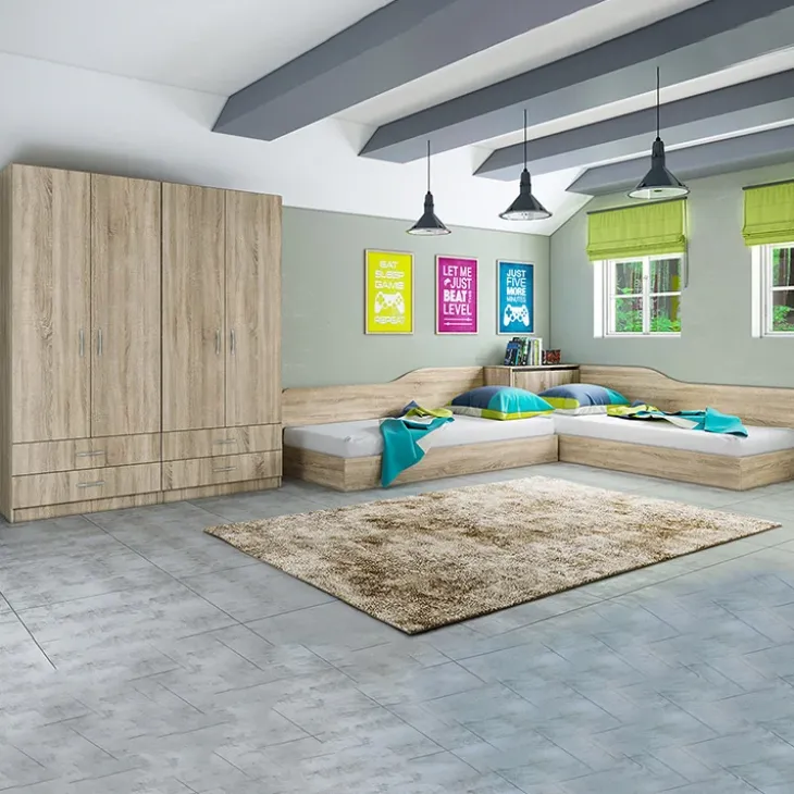 Camera doppio letto completa design rovere sonoma Caronte