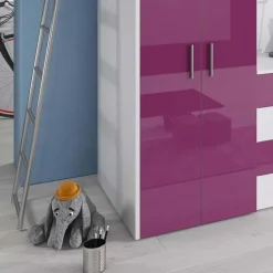 Cameretta a soppalco 204x86cm con armadio e scrivania viola e bianco Luca