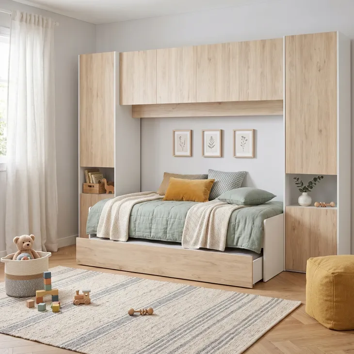 Cameretta bambini completa a ponte 2 letti rovere bianco Clinton