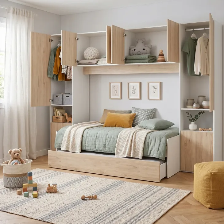 Cameretta bambini completa a ponte 2 letti rovere bianco Clinton