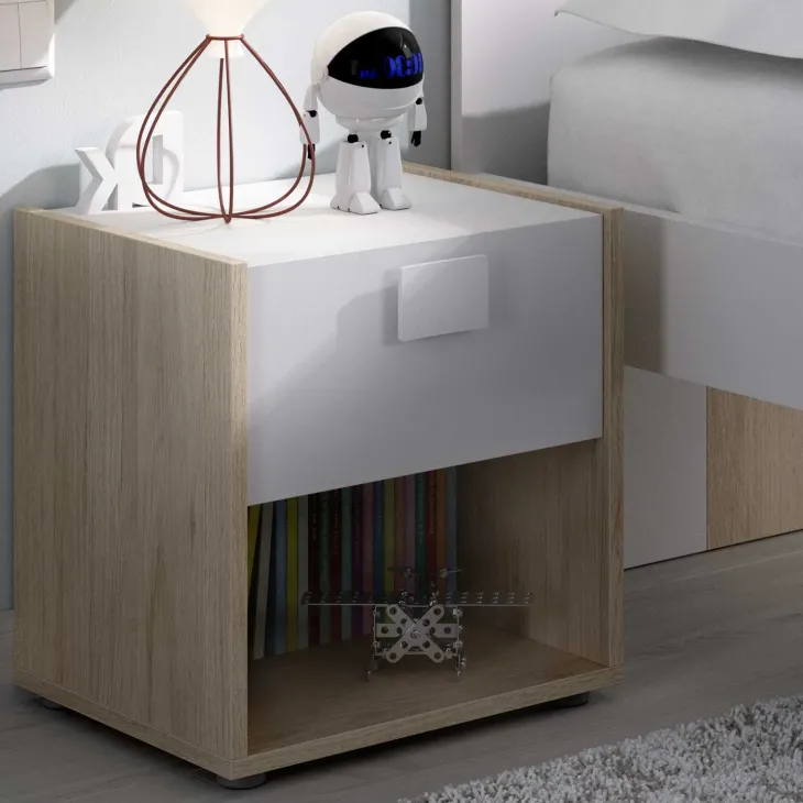 Cameretta bambini completa letto con cassettoni comodino e cabina armadio bianco rovere Bellix