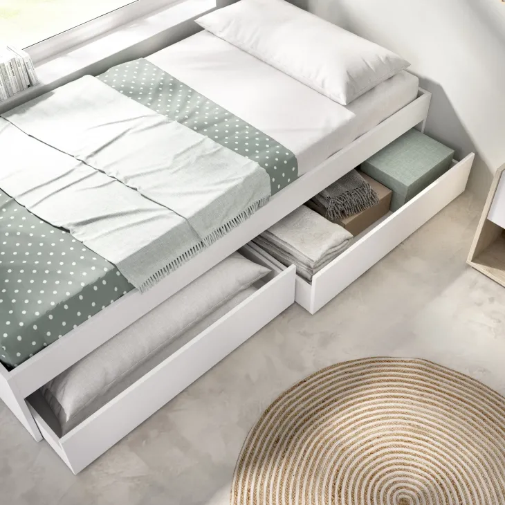 Cameretta bambini completa letto con cassettoni comodino e cabina armadio bianco rovere Bellix