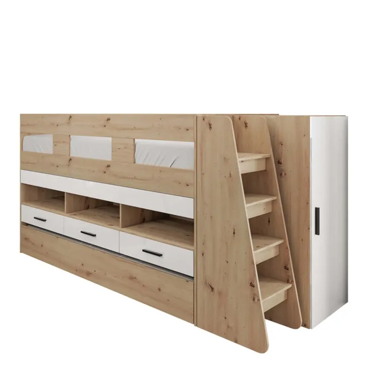 Cameretta bambini completa 2 letti singoli rovere bianco lucido Cindy