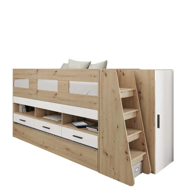 Cameretta bambini completa 2 letti singoli rovere bianco lucido Cindy