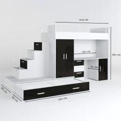 Cameretta bambini completa 2 letti singoli bianco nero Diego Gihome®