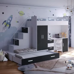 Cameretta bambini completa 2 letti singoli bianco nero Diego Gihome®
