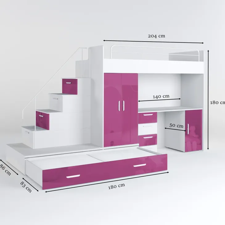 Cameretta bambini completa 2 letti singoli bianco rosa Diego Gihome®