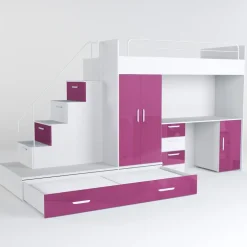 Cameretta bambini completa 2 letti singoli bianco rosa Diego Gihome®