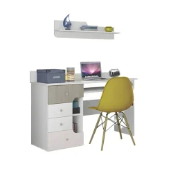 Cameretta bambini completa 1 letto singolo con cassettoni rovere bianco rosa Balocchi