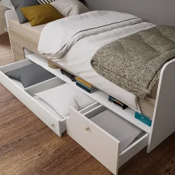 Cameretta bambini completa 1 letto singolo con cassettoni rovere bianco rosa Balocchi