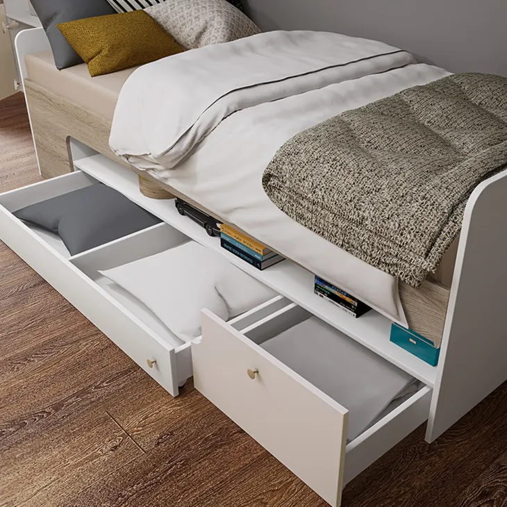 Cameretta bambini completa 1 letto singolo con cassettoni rovere bianco rosa Balocchi