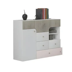 Cameretta bambini completa 1 letto singolo con cassettoni rovere bianco rosa Balocchi