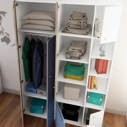 Cameretta bambini completa 1 letto singolo con cassettoni rovere bianco azzurro Balocchi