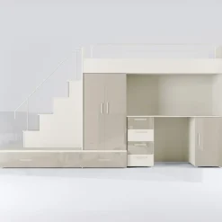Cameretta bambini completa 2 letti singoli cashmere beige lucido Diego Gihome®