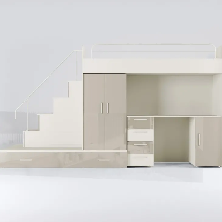 Cameretta bambini completa 2 letti singoli cashmere beige lucido Diego Gihome®