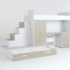 Cameretta bambini completa 2 letti singoli bianco beige lucido Diego Gihome®