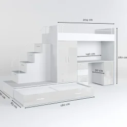 Cameretta bambini completa 324x86cm 2 letti singoli bianco Diego Gihome®