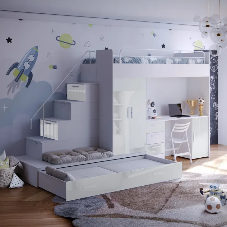 Cameretta bambini completa 324x86cm 2 letti singoli bianco Diego Gihome®