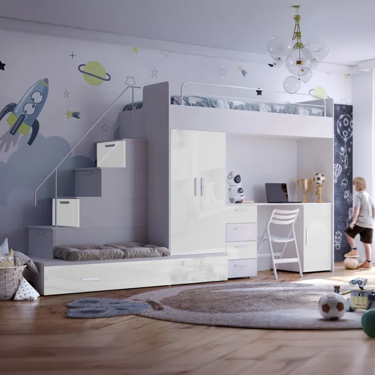 Cameretta bambini completa 324x86cm 2 letti singoli bianco Diego Gihome®