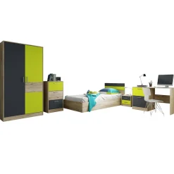 Cameretta bambini rovere verde mela grafite armadio letto comodino cassettiera scrivania Cooper