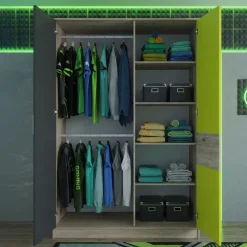 Cameretta bambini rovere verde mela grafite armadio letto comodino cassettiera scrivania Cooper