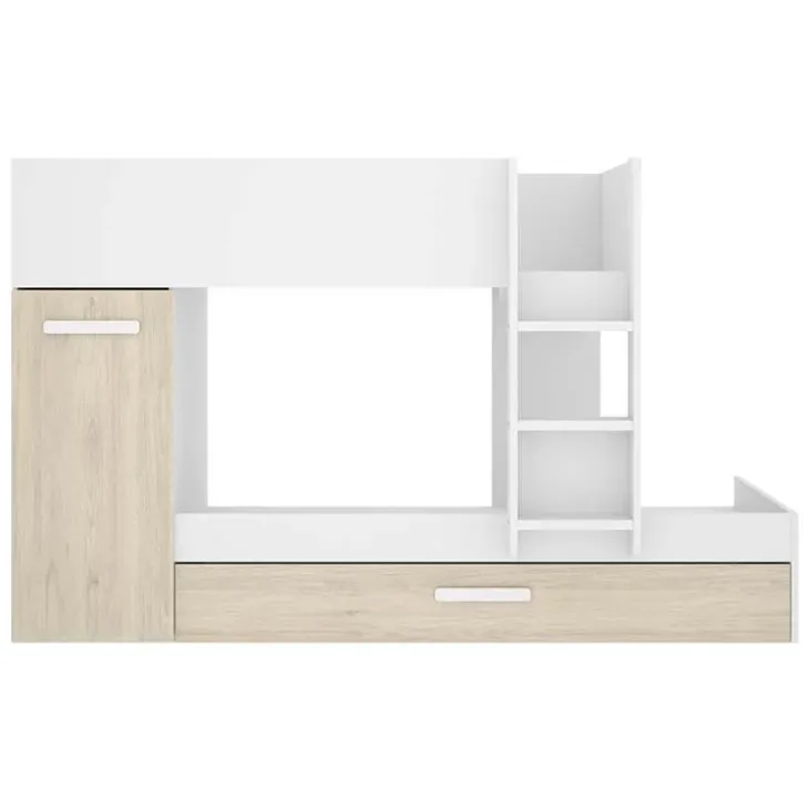 Cameretta bambini 244x112cm 3 letti soppalco reversibile rovere bianco Damian