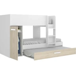 Cameretta bambini 244x112cm 3 letti soppalco reversibile rovere bianco Damian