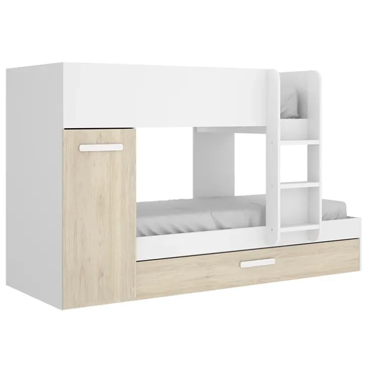 Cameretta bambini 244x112cm 3 letti soppalco reversibile rovere bianco Damian