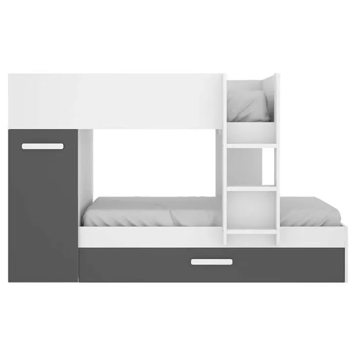 Cameretta bambini 244x112cm 3 letti soppalco reversibile bianco grafite Damian