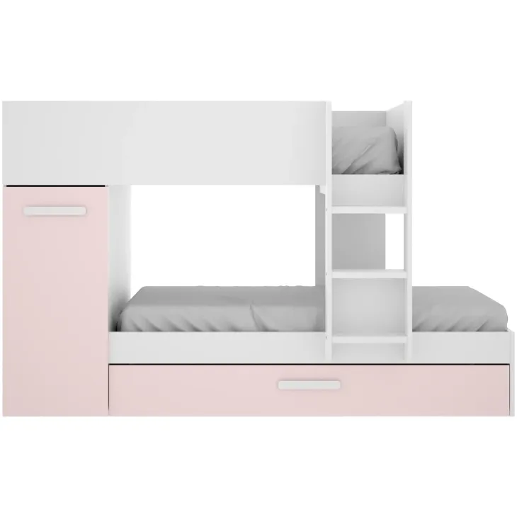 Cameretta bambini 244x112cm 3 letti soppalco reversibile bianco rosa Damian