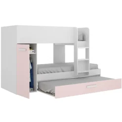 Cameretta bambini 244x112cm 3 letti soppalco reversibile bianco rosa Damian