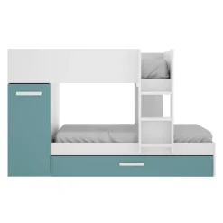 Cameretta bambini 244x112cm 3 letti soppalco reversibile bianco turchese Damian