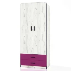 Cameretta completa bambini letto contenitore con scrivania pino bianco fucsia Ford