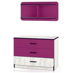 Cameretta completa bambini letto contenitore con scrivania pino bianco fucsia Ford