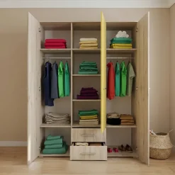 Cameretta completa letto singolo con letto estraibile e cassetti bianco frassinato giallo Bra