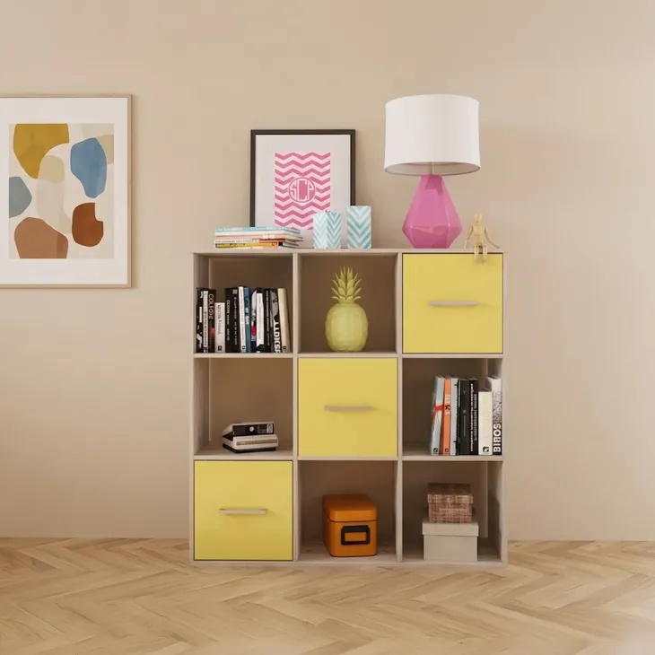 Cameretta completa letto singolo con letto estraibile e cassetti bianco frassinato giallo Bra
