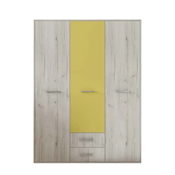 Cameretta completa letto singolo con letto estraibile e cassetti bianco frassinato giallo Bra