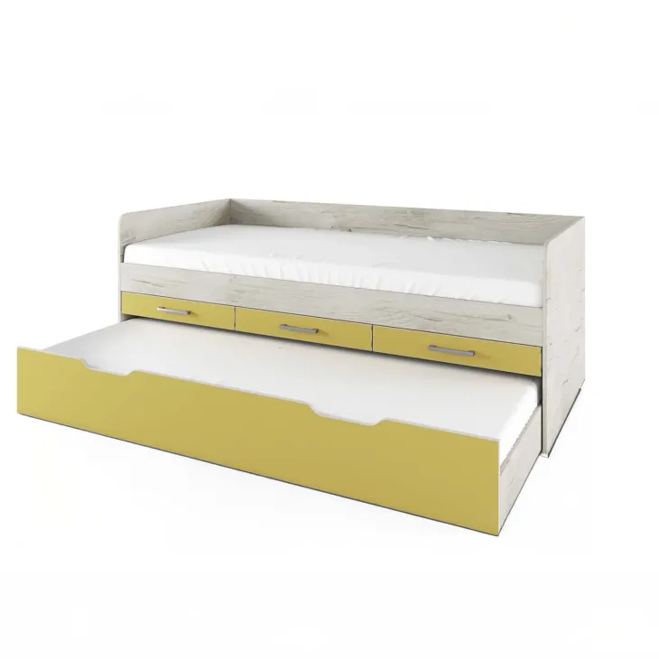 Cameretta completa letto singolo con letto estraibile e cassetti bianco frassinato giallo Bra