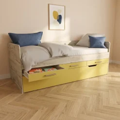 Cameretta completa letto singolo con letto estraibile e cassetti bianco frassinato giallo Bra