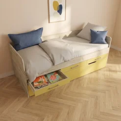Cameretta completa letto singolo con letto estraibile e cassetti bianco frassinato giallo Bra