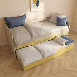 Cameretta completa letto singolo con letto estraibile e cassetti bianco frassinato giallo Bra