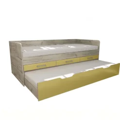 Cameretta completa letto singolo con letto estraibile e cassetti bianco frassinato giallo Bra