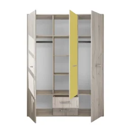 Cameretta completa letto singolo con letto estraibile e cassetti bianco frassinato giallo Bra
