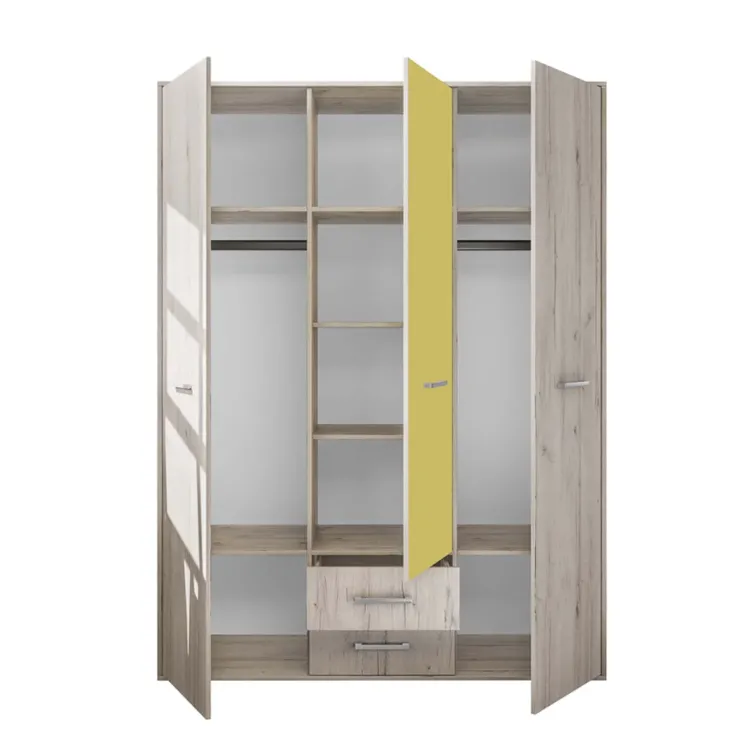 Cameretta completa letto singolo con letto estraibile e cassetti bianco frassinato giallo Bra