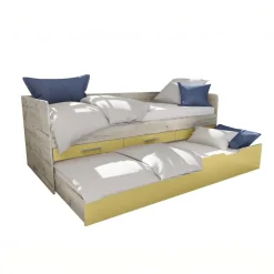 Cameretta completa letto singolo con letto estraibile e cassetti bianco frassinato giallo Bra